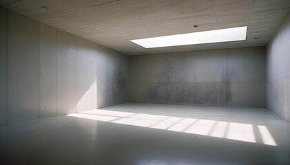Minimalist concrete room with natural light and empty space.