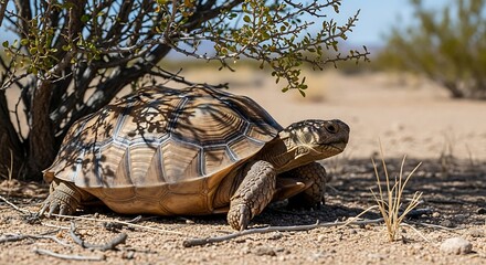 Desert Tortoise Basking in Shade.