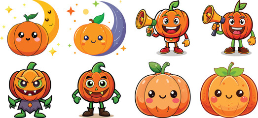 set of funny cartoon vegetables