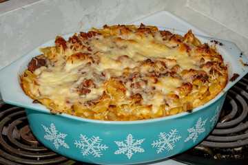 Beef ragu baked pasta fresh out of the oven
