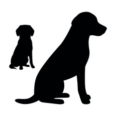 Two black dog silhouettes sitting in profile against a white background