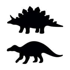 Two silhouetted dinosaur figures one stegosaurus and one other dinosaur