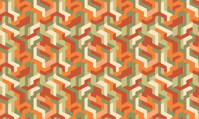 Complex Retro 70s Isometric Labyrinth Seamless Pattern