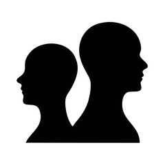 Two silhouetted human heads facing opposite directions symbolizing duality and introspection