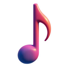 A stylized musical note, rendered in a three-dimensional format, exhibits a vibrant gradient of pink and blue hues against a stark black background, showcasing artistic design and visual appeal,...