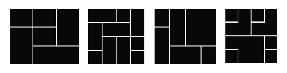 Set of collage for photos or images. Vector template empty frames. Mosaic frame banner. Photography album layout. Picture frame for photos.