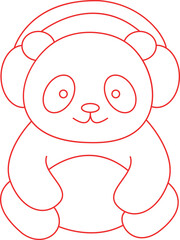 Minimalist line art illustration of a cute panda wearing big headphones
