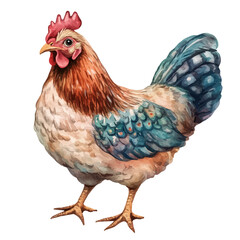 Hen, watercolor drawing vector, isolated on a white background.