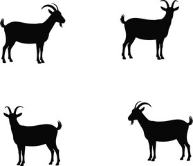 Goat silhouettes, farm animal illustration, livestock design, horned goat, rural agriculture, domestic animal, nature wildlife, countryside farming, traditional livestock, animal icon