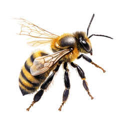 Honeybee, watercolor clipart vector, isolated on a white background.