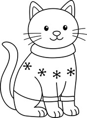 Christmas cat outline vector.
Festive Christmas cat coloring page.
Transparent background.
