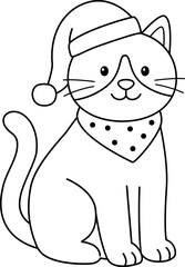 Christmas cat outline vector.
Festive Christmas cat coloring page.
Transparent background.
