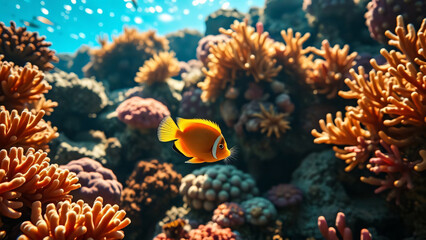 Obraz premium Colorful fish swimming among vibrant coral reef in ocean Generative AI