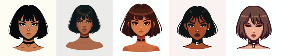 vector avatar of a woman's face with wavy hair wearing a beret