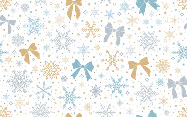 Christmas seamless pattern. Festive background with snowflakes and for winter holidays, wrapping paper, greeting cards, fabric, wallpaper, or digital backgrounds. New Year backdrop.