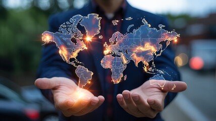 World Map Puzzle in Hand Global Connection Concept