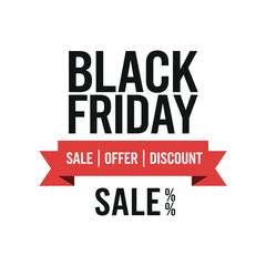 Black Friday Sale Banner with Red Ribbon and Discount Offer