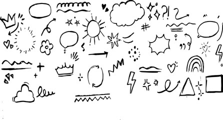 Hand Drawn Doodle Elements Collection – Arrows, Speech Bubbles, Stars, Clouds, Hearts, and Decorative Sketches
