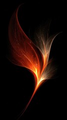 Fototapeta premium A vibrant, abstract design featuring fiery orange and pale yellow, flowing lines that resemble a flower or leaf against a rich black backdrop.
