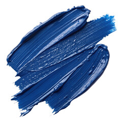 Bold overlapping strokes of deep blue oil paint smeared thickly, artistic texture isolated on white background. PNG