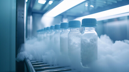 Cryogenic Preservation: Row of Vials Stored in a Freezer Undergoing Scientific Experimentation