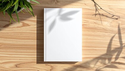 Book Cover Mockup with Natural Shadow Overlay on Wooden Table