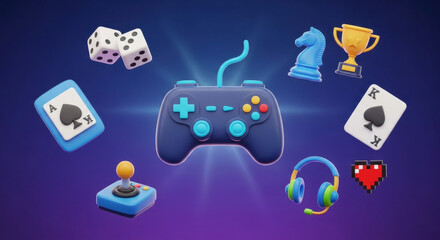 Digital Entertainment and Gaming Culture Icons Representing Fun and Competition