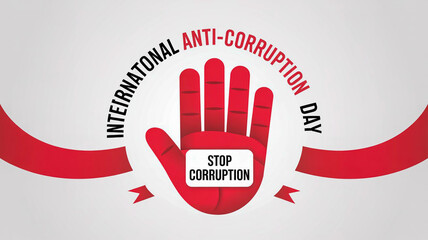 International anti-corruption day graphic with red hand and stop corruption message