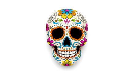 Day of the dead sugar skull with floral design dia de los muertos halloween decoration and celebration art transparent background