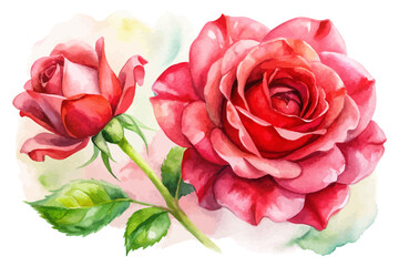 Watercolor Red Rose Flower 