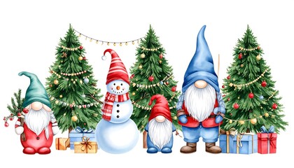 Festive Christmas gnomes and snowman