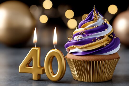 Celebratory 40th Birthday Cupcake with Colorful Frosting and Candles