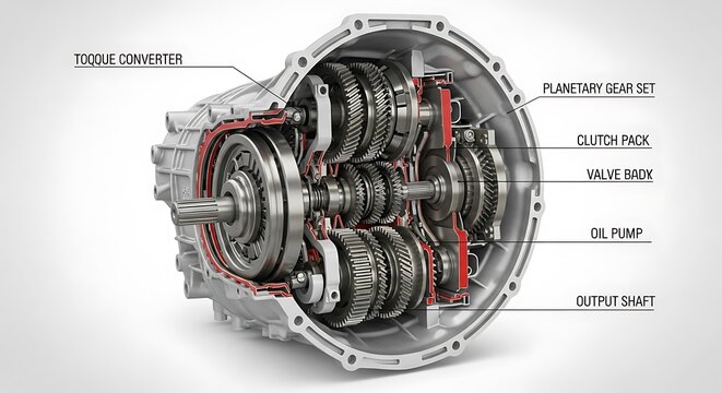 Detailed Cutaway View of an Automatic Transmission System.