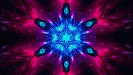 Abstract blue and pink kaleidoscopic pattern with star in center - Powered by Adobe
