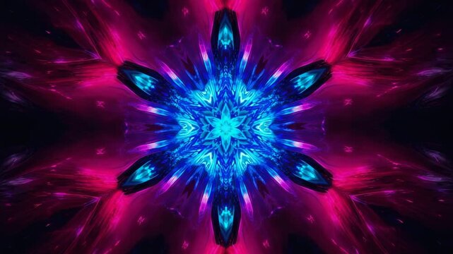 Abstract blue and pink kaleidoscopic pattern with star in center