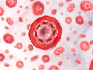 Fototapeta premium Microscopic View: Red Blood Cells Exploring Inner Workings in Vivid Detail