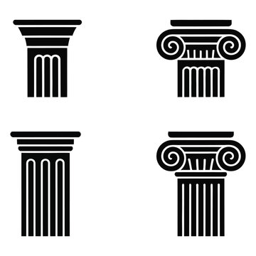 Stylized Doric and Ionic column capitals vector set &mdash; classical architecture elements for history, design, education, and cultural illustration