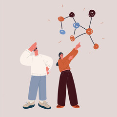 Cartoon vector illustration of teamwork connecting stars as constellation symbolizing unity and collaboration