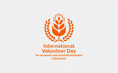 International volunteer day logo with wheat wreath celebrating global community service and dedication