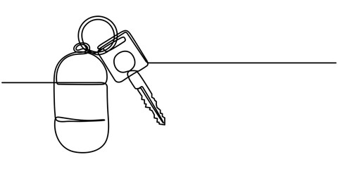  continuous line drawing of car key, Car keys with alarm system outline drawing illustration. 
