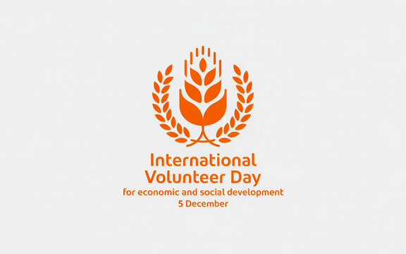 International volunteer day logo with wheat wreath celebrating global community service and dedication