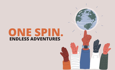 Vector illustration of spinning globe banner symbolizing global communication and connected world