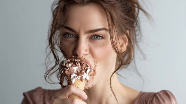 A woman's face messed up with icecream
