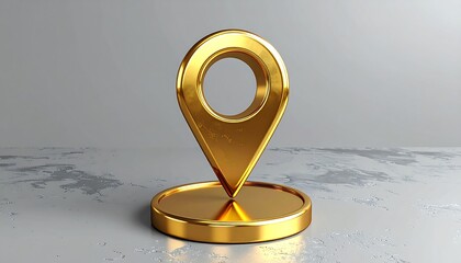 Golden map marker on a pedestal