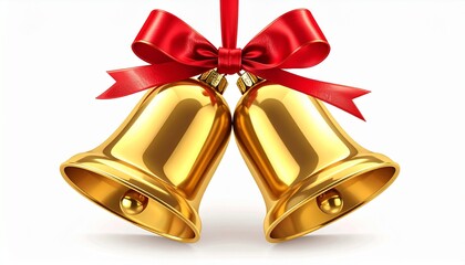 Golden Christmas Bells with Red Ribbon Decoration, Festive Holiday Cheer