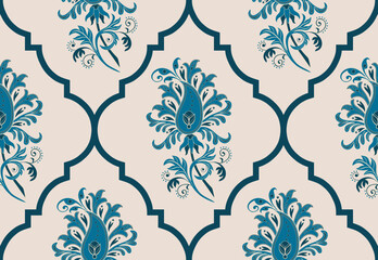 Vector Hand drawn colourful geometric flowers Motifs African boho paisley, seamless patterns with floral for fabric Ethnic Indian Pattern, textiles, clothing, wrapping paper, backdrop, banner.

