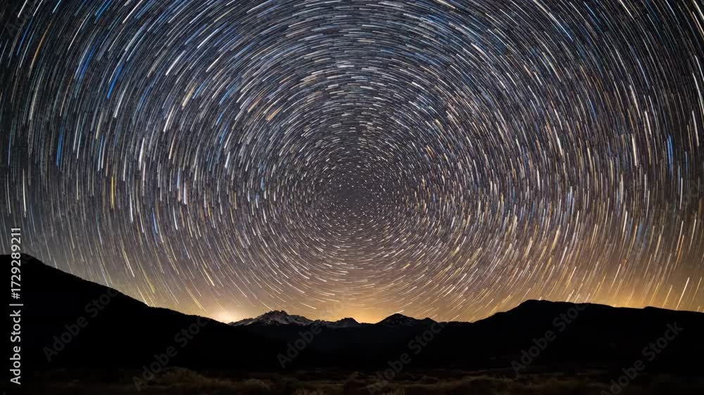 Canvas Prints mesmerizing timelapse of star trails rotating around the celestial pole in a clear night sky celesti