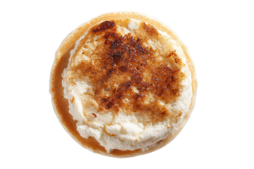 A single creme brulee tart with a caramelized sugar top, isolated on transparent background