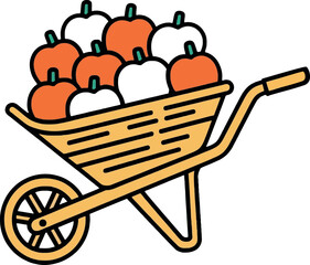 Autumn harvest wheelbarrow full of pumpkins and gourds seasonal decoration vector Hand drawn