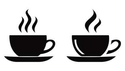 Black Coffee Cup Icon Vector – Hot Drink Silhouette, Cafe Beverage Symbol Illustration